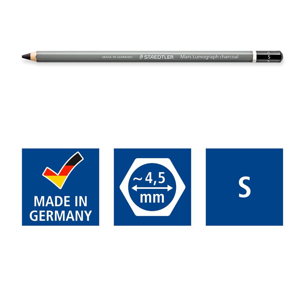 Staedtler Mars Lumograph Charcoal Soft Pack of Pencils, 12, 100C-S12
