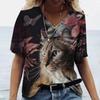 Trendy 3D T-shirt with Cartoon Cat Pattern Printed Women's T-shirt Short Sleeved 3D Printed Casual T-shirt