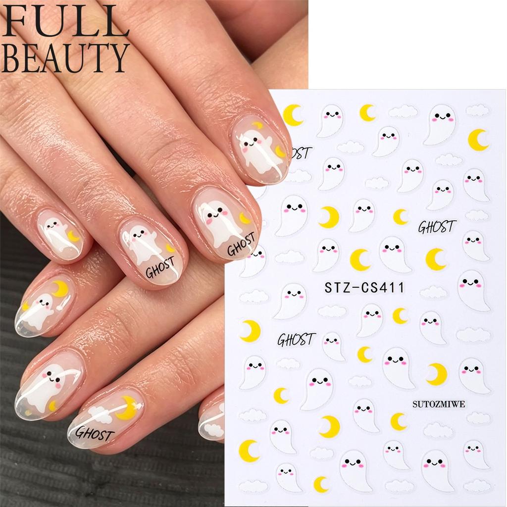 New Nail Art Stickers Halloween Funny Fun Cute Ghost Moon Pumpkin Spider Nail Art Stickers