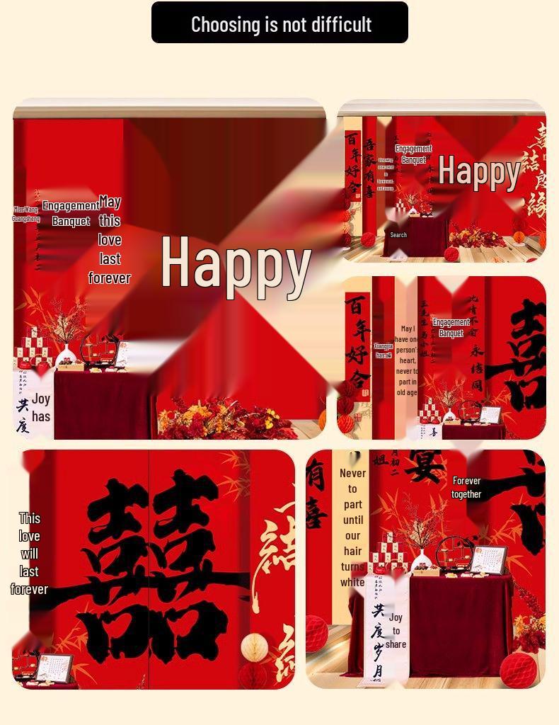 High-End Chinese Engagement Banquet Decor: Floor-Standing Ornaments & Background Cloth for Elegant Atmosphere