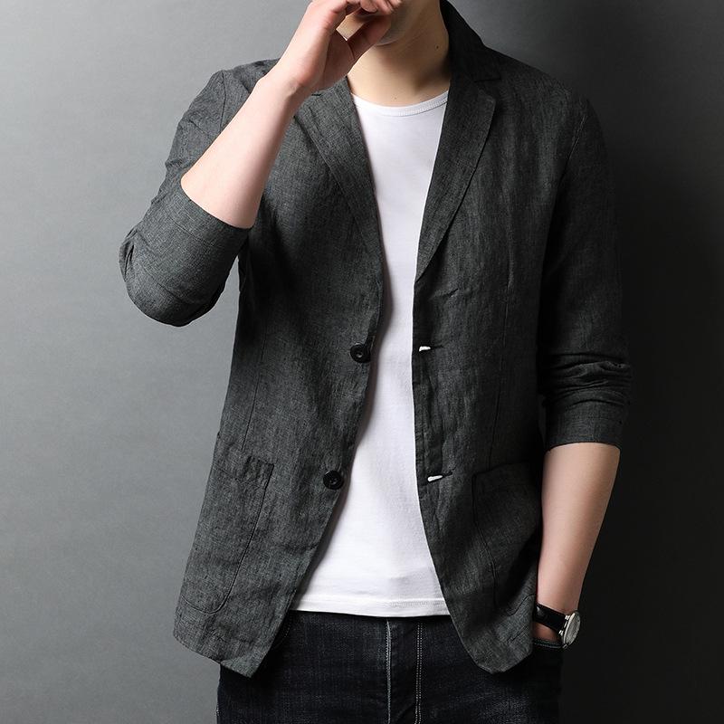 Autumn Spring and Summer New Young Men Linen Suit Fashion Korean Style Loose Thin Coat Two Buttons Casual