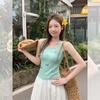 French three-dimensional sequined flower U-neck sling vest for women's summer slim-fitting waist pinching beautiful outer sleeveless short top