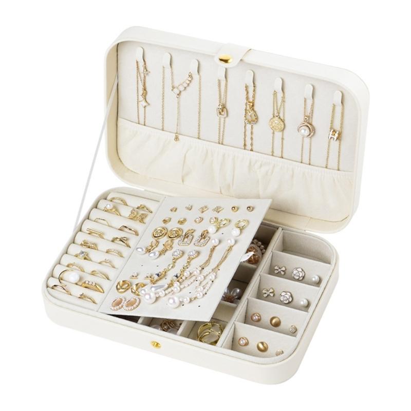 PU Leather Small Jewelry Box Convenient Jewellery Organizer with Dividers Elegant Earrings Necklaces Holder Case