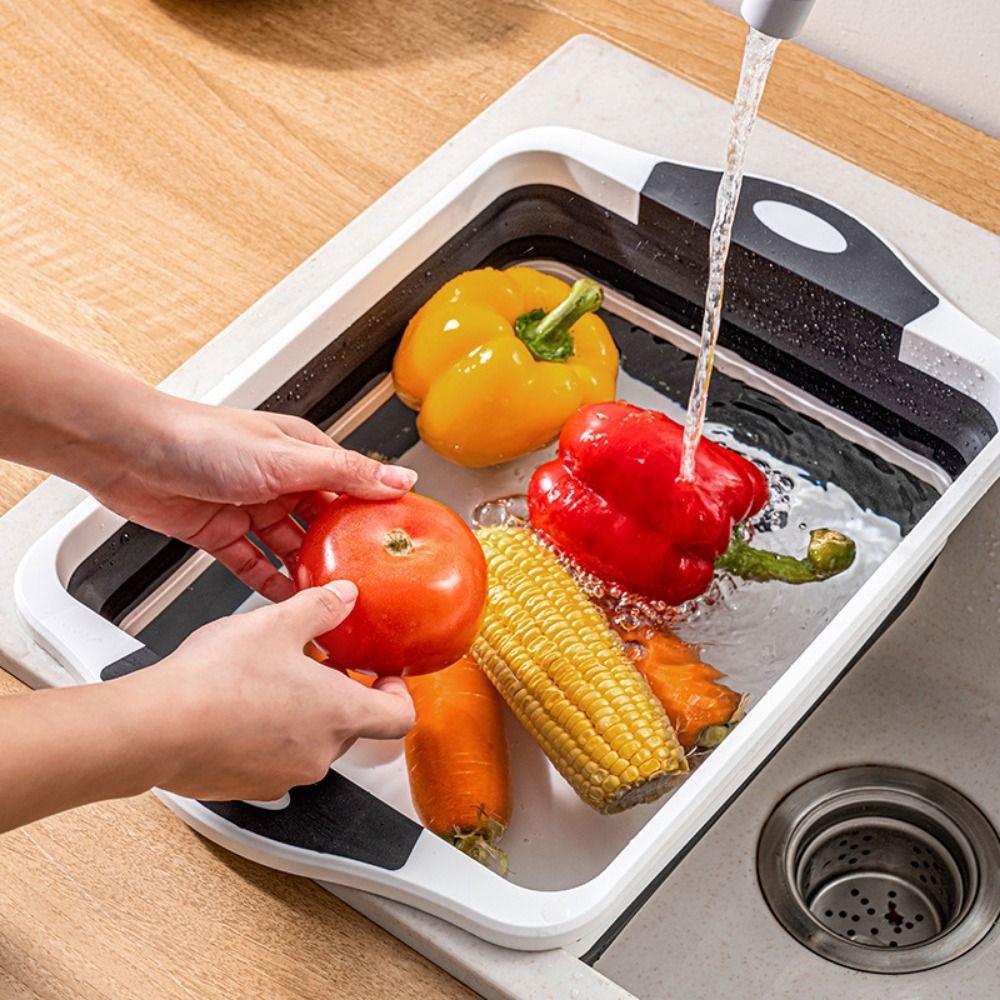 3 in 1 Folding Vegetable Board BPA Free Fruit Basket Collapsible Cutting Board  Kitchen Use