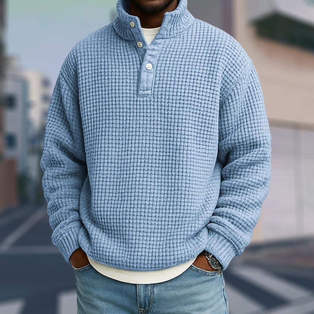 Men's Casual Stand-Up Collar Long-Sleeve Top Color Button-Down Sweatshirt