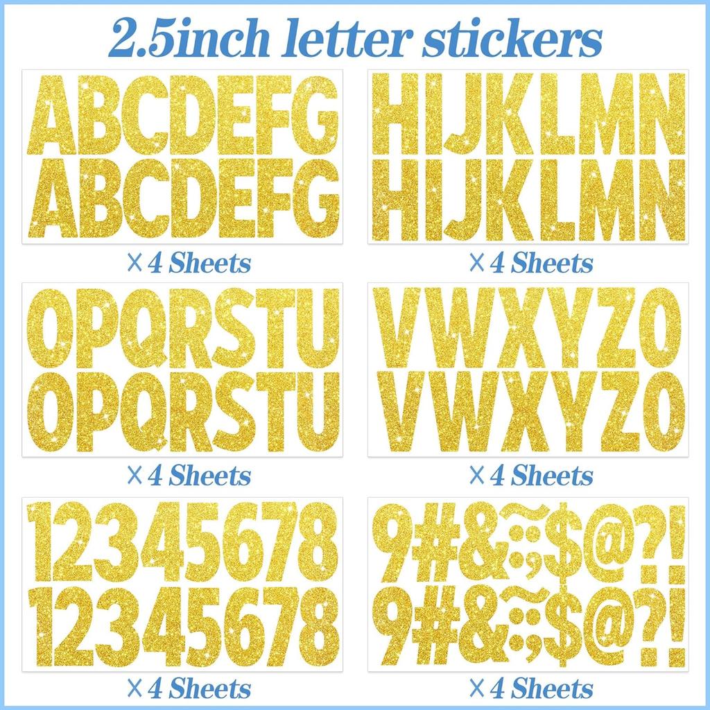 Glitter Letter Stickers 376 Pcs 2.5 Inch Gold Self Adhesive Vinyl For Mailbox Crafts Posters