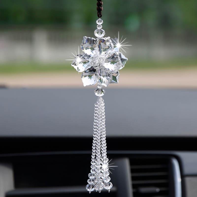High-End Crystal Car Rearview Mirror Pendant - Stylish Women's Ornament