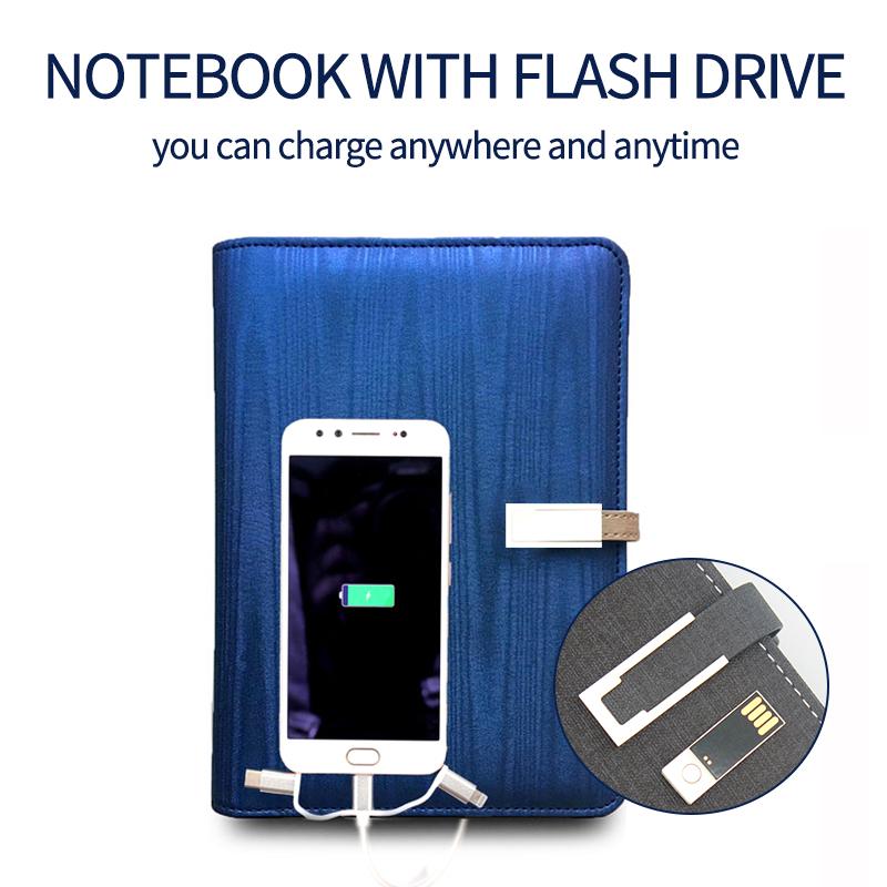 A5 Multifunctional Smart Notebook Planner Custom Stationery Set PU Leather Cover Wired Charge Loose Leaf Business Office Gift (Blue,A5)