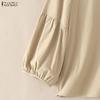 ZANZEA Women Casual Round Neck Solid Color 3/4 Sleeve Blouse