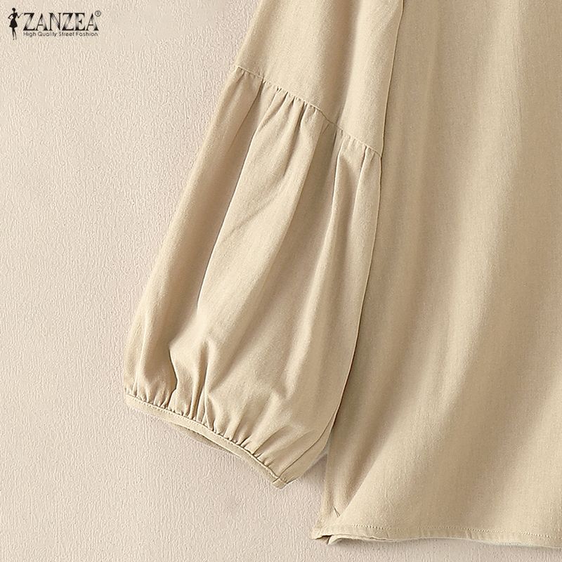 ZANZEA Women Casual Round Neck Solid Color 3/4 Sleeve Blouse