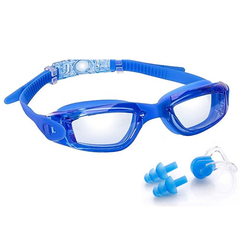 Silicone One-piece Nose Bridge Swimming Goggles with Integrated Earplugs, Waterproof, Anti-fog, High-definition, Professional Swimming Goggles for
