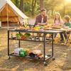 Garden Trolley Barbecue Cart on Casters with Foldable Side Tray, Three Shelves, 133 x 48.5 x 82 cm, Black
