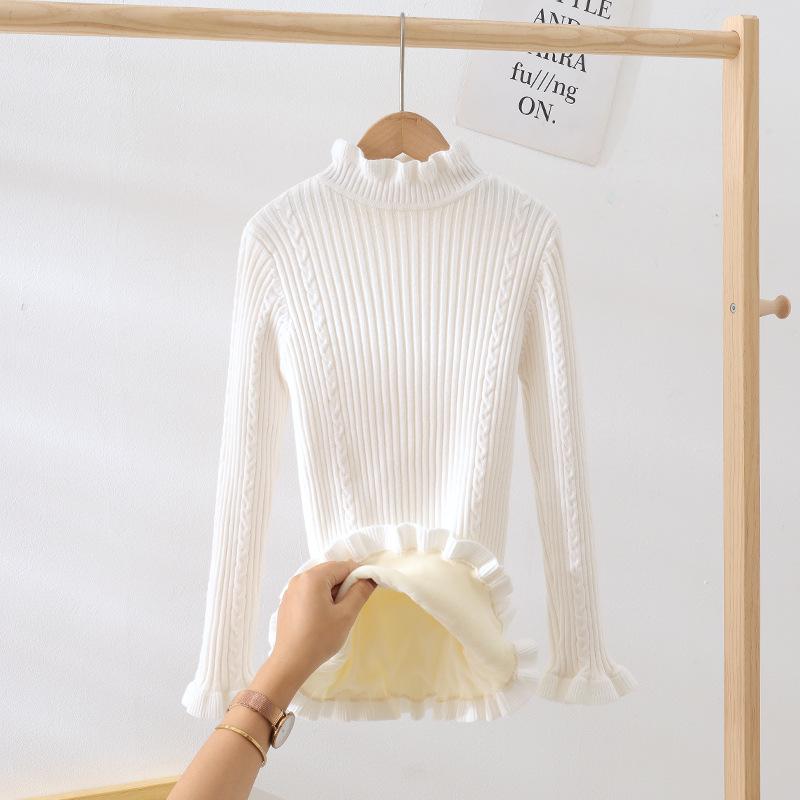 Dětský svetr pletený z jádrové příze v korejském stylu s vysokým límcem - podzimní/zimní pulovr pro střední a velké děti