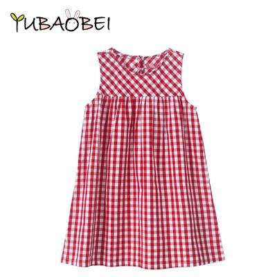 Kids Summer Clothing Cotton Girls Grid Red Dress Plaid Loose Dresses Sleeveless Teens Casual Clothes Toddler Girls Dress