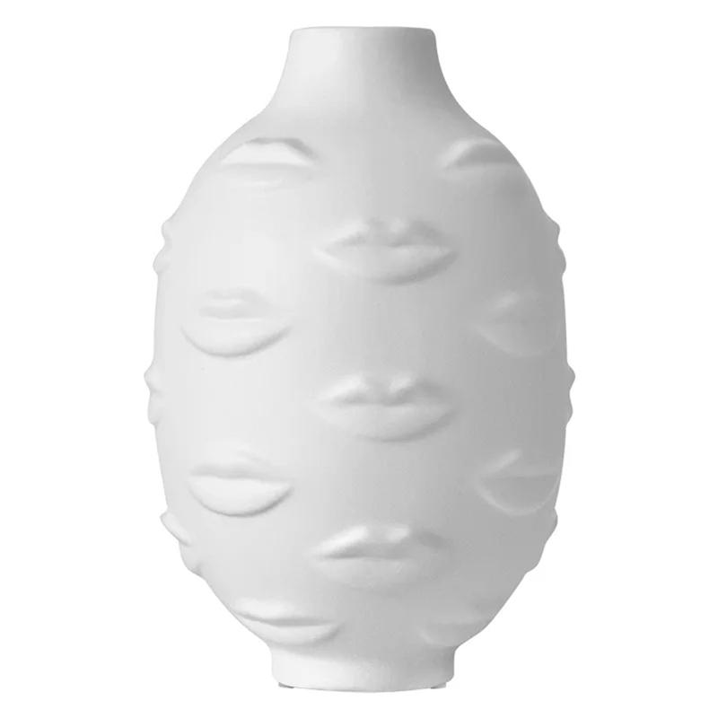 AS60-Artistic Face Lip Potted Plants White Pottery Vase Dry Flower Insert Artist Residence Decorative Ornaments