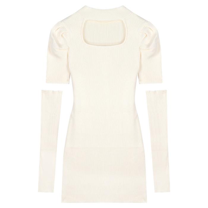 Small square neck with exposed collarbone and sleeves dress for women's autumn new solid color slim-fitting inner hip-wrapped short skirt