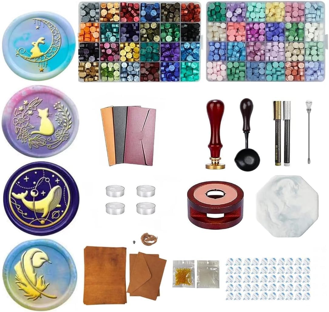 

Kandar Sealing Stamp and Sealing Wax Set Head Wax Large Capacity DIY Decorations Wax Beads Spoon Colored Pen Candle Wax Furnace Stamp Clear Wax Gold