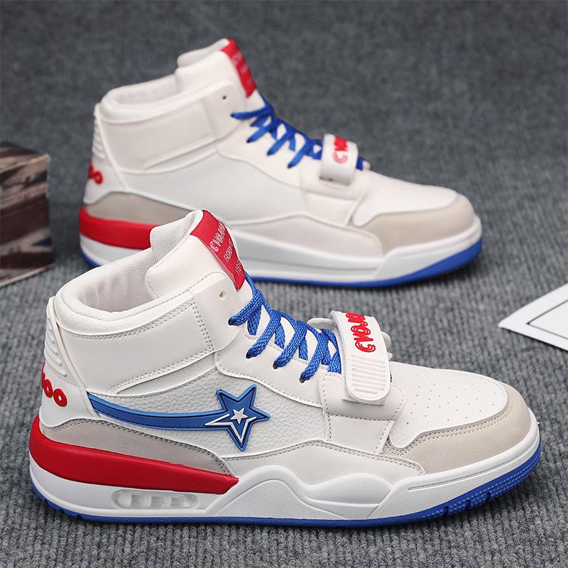 

Spring New Shoes for Men Leather Casual Shoes Fashion Color Flat Skateboard Shoes Youth Street Cool Lace-up Sneaker 42 синий