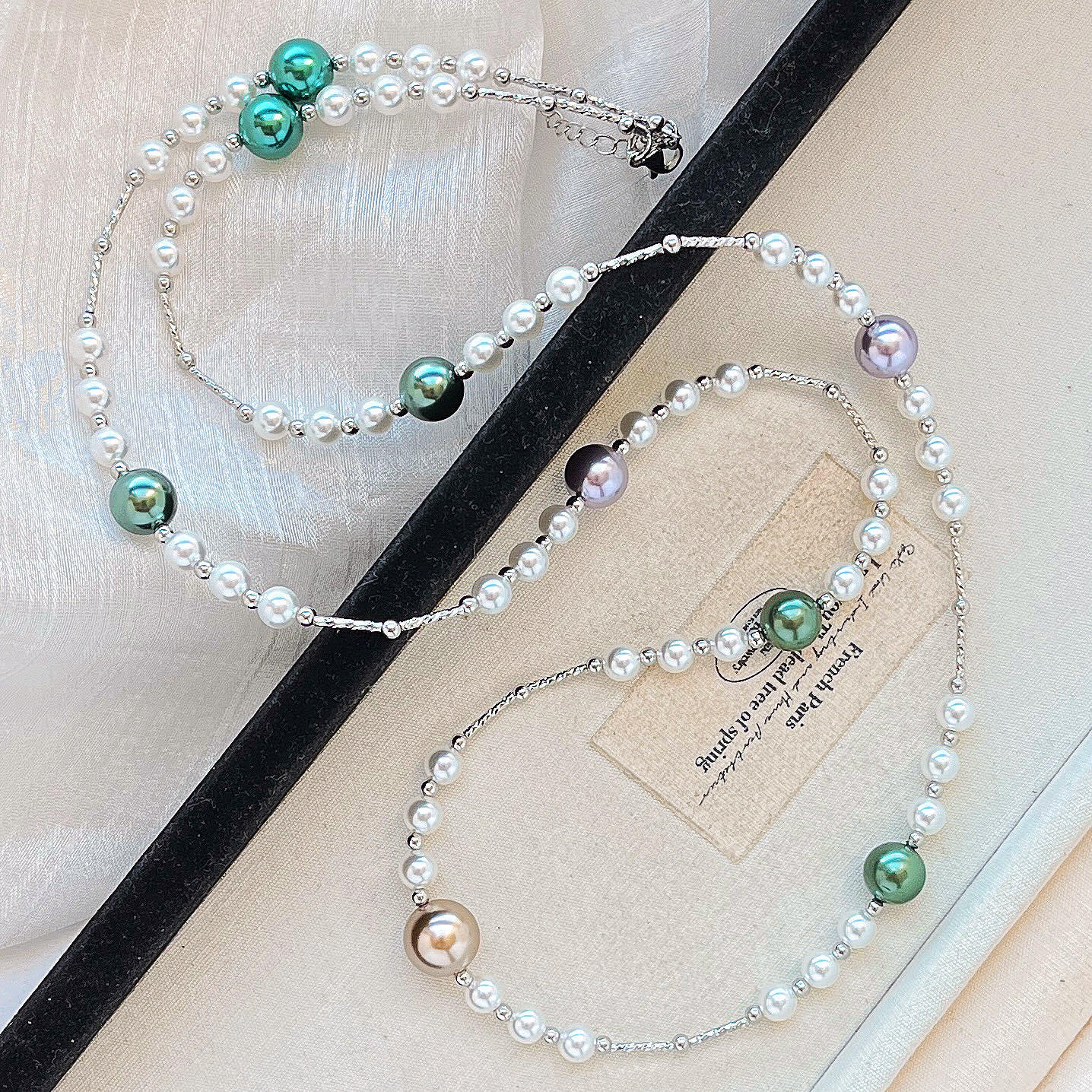 

Autumn And Winter Retro High-Gloss Design Sense Mixed Color Shijia Artificial Crystal Pearl Collarbone Chain Necklace Female