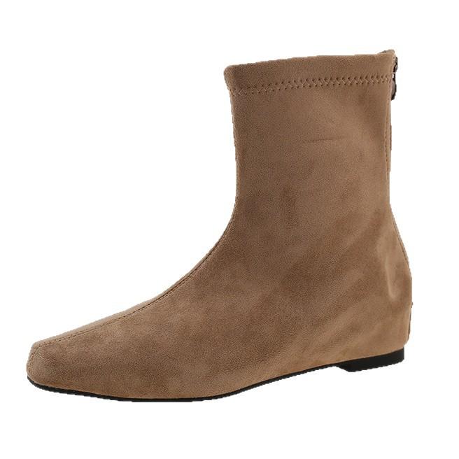 Inner Heightening Short Boots Women's Boots 2025 Autumn and Winter New Korean Version Simple Short Boots Rear Zipper Square Head Fashion Boots Women