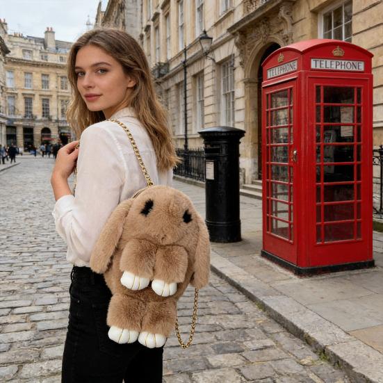 Plush Cartoon Rabbit Shaped Crossbody Bag Soft Faux Fur Rabbit Shoulder Bag Fluffy Cute Bunny Sling Bag for Women Girls
