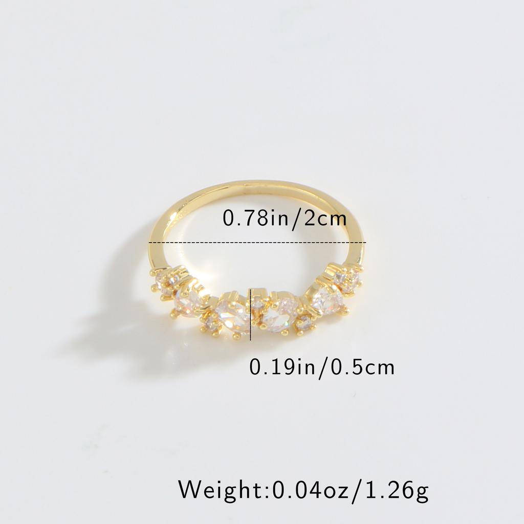 Golden Copper Ring with Synthetic Zircon Inlay Elegant Stackable Band Ring for Women