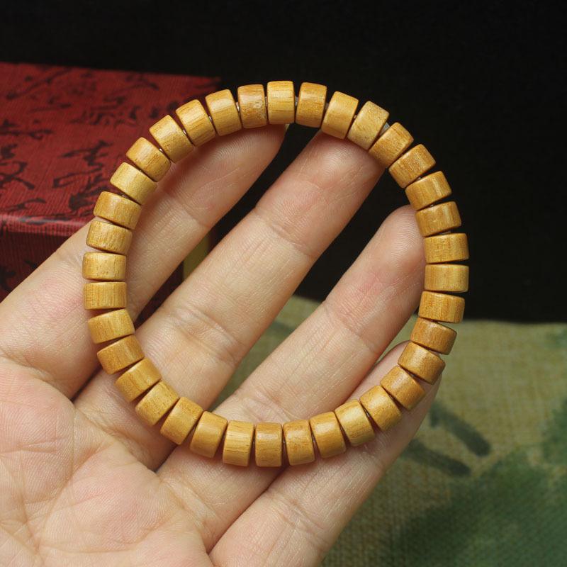 Natural Wood Flat Bead Bracelet, Hand Polished Ethnic Wristband, Unisex Spiritual Jewelry