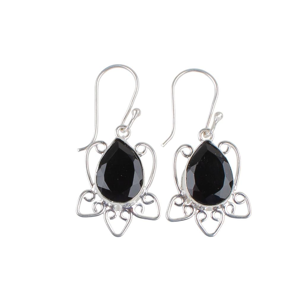 Natural Black Onyx Gemstone 925 Sterling Silver Handmade Jewelry Earrings 1.70" EE-40-13