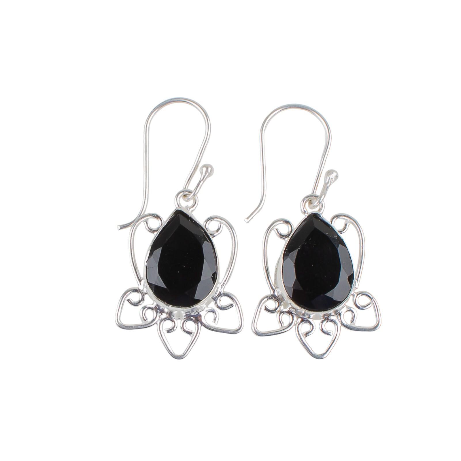 

Natural Black Onyx Gemstone 925 Sterling Silver Handmade Jewelry Earrings 1.70 EE-40-13