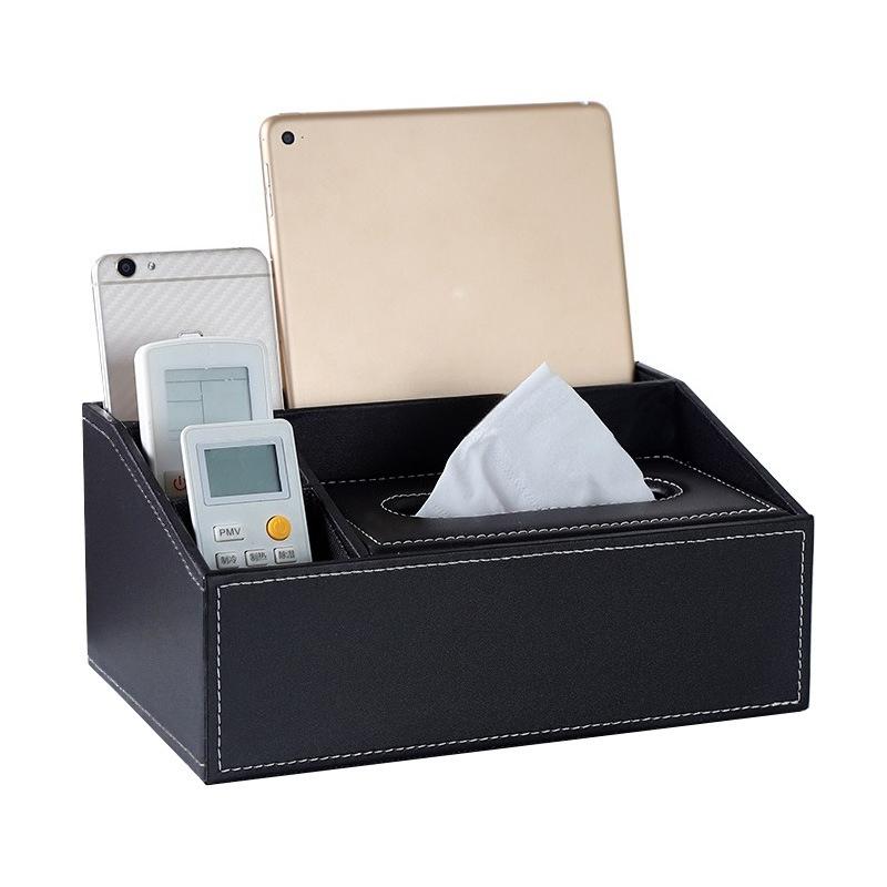 Creative Home Supplies Multifunctional Tissue Box Desktop Remote Control Storage Leather Drawer Box
