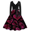 Damen Casual Mode V-Ausschnitt Valentinstag Print Retro Kleid