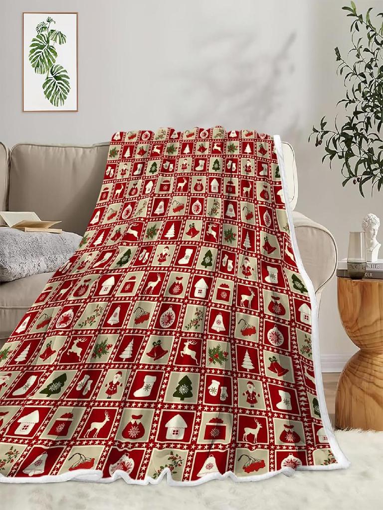 Christmas Throw Blanket  Cute Snowman Red Candy Cane Glove Snowflake Design Soft Flannel Warm Bed Cover for Holiday Couch Decor