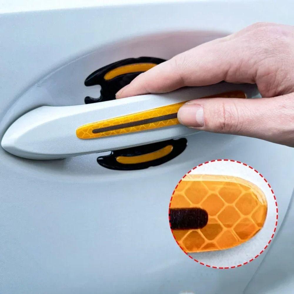 8Pcs/Set Reflective Car Door Guard Self-Adhesive Door Handle Protective Film  Driving Safety