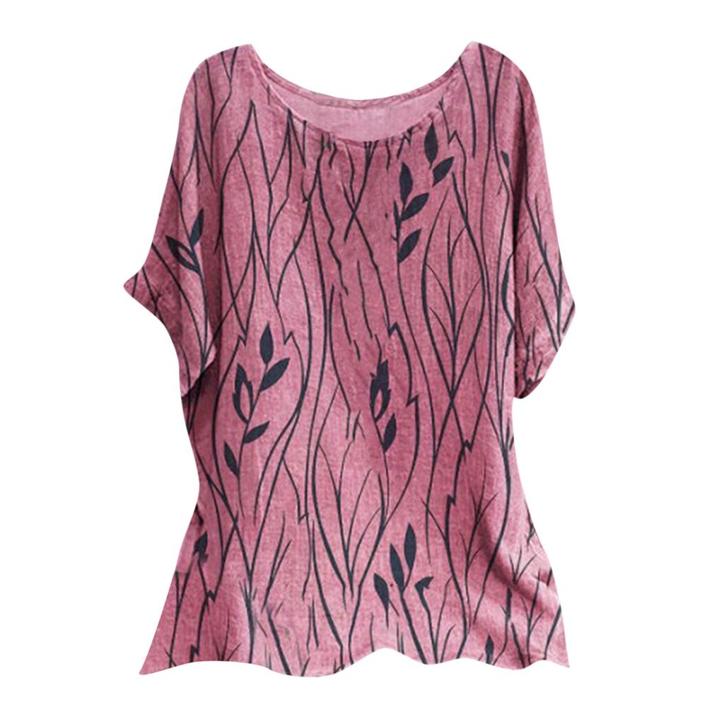 Women Fashion Summer 2022 Round Neck Pullover Printed Short Sleeve Top Blouse