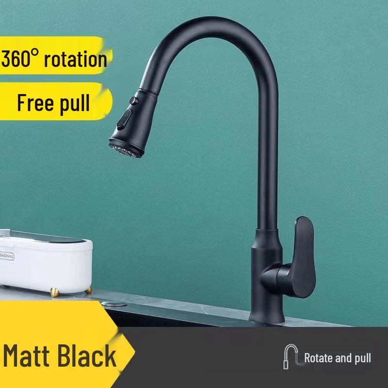 TLXT Black Alloy Kitchen Pull-Out Faucet