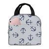Maritime Pattern Of Blue Anchors On Light Gray Insulated Lunch Bag for Women Children Portable Food Boxes Thermal Lunch Box Tote