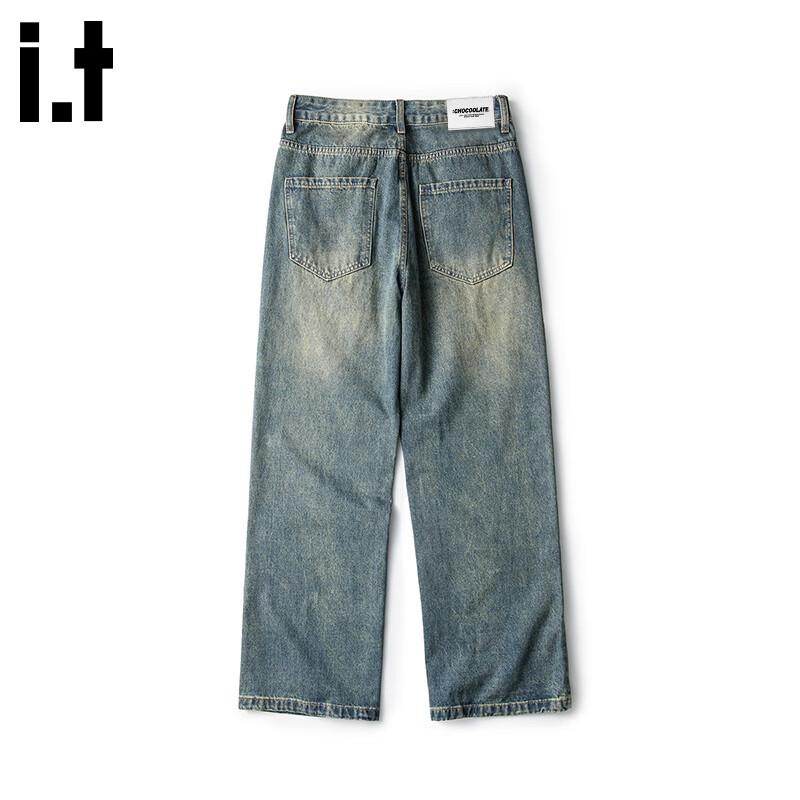 CHOCOOLATEit Men's Washed Retro Wide-Leg Denim Jeans