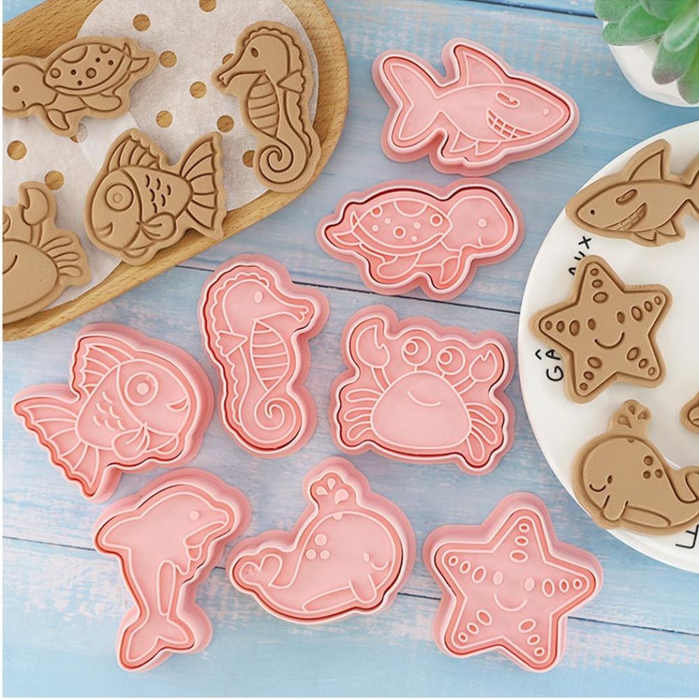 PP Marine Animal Cookie Cutters 8 Piece Set Pink Color for Cookies Fondant Sugar Paste and Chocolate Decorating