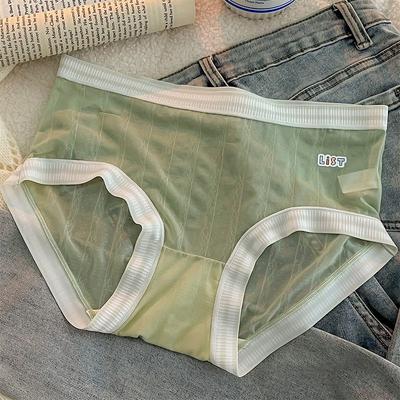 Lace Sexy Mesh Light and Thin Girls' Traceless Triangle Pants Pure Breathable Mid Waist Pure Cotton Women's Transparent Women's Simplicity