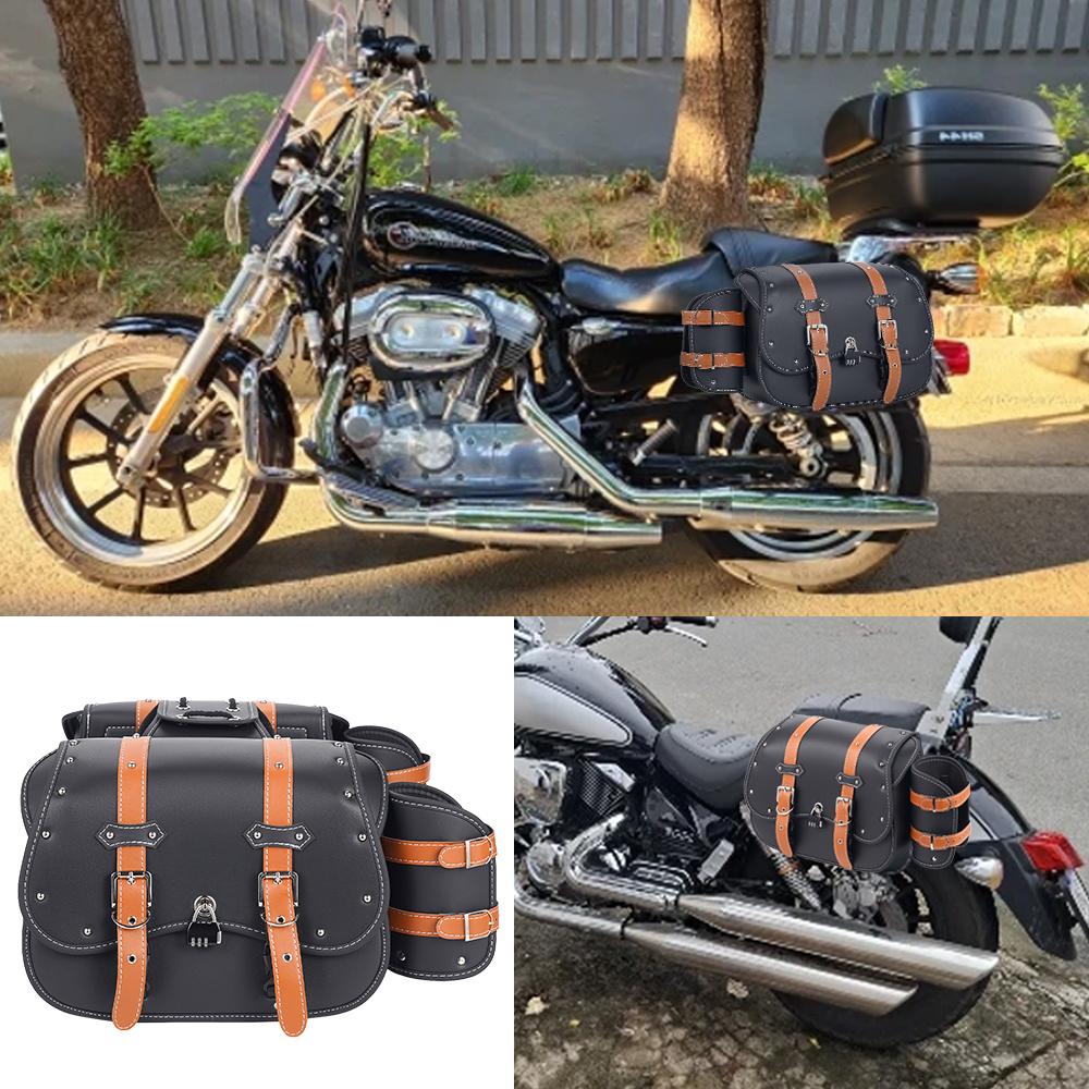 Universal Retro Motorcycle Side Hanging Bags Waterproof Pu Leather Saddle Bags Electric Bike Side Luggage Anti-Theft Car Bags