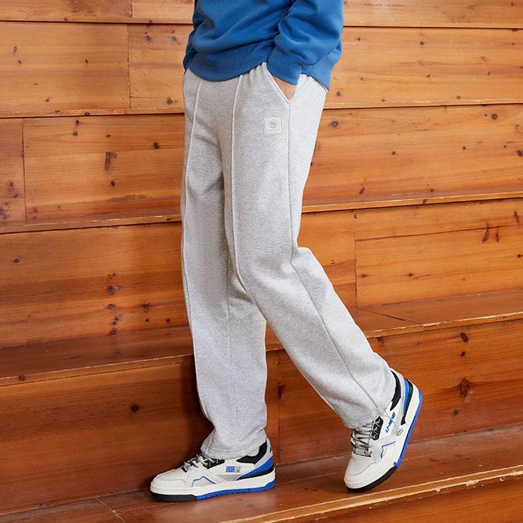 Lining Badfive Solid Color Print Logo Straight-Leg Casual Pants Men Bottoms Gray AKLSB91-1