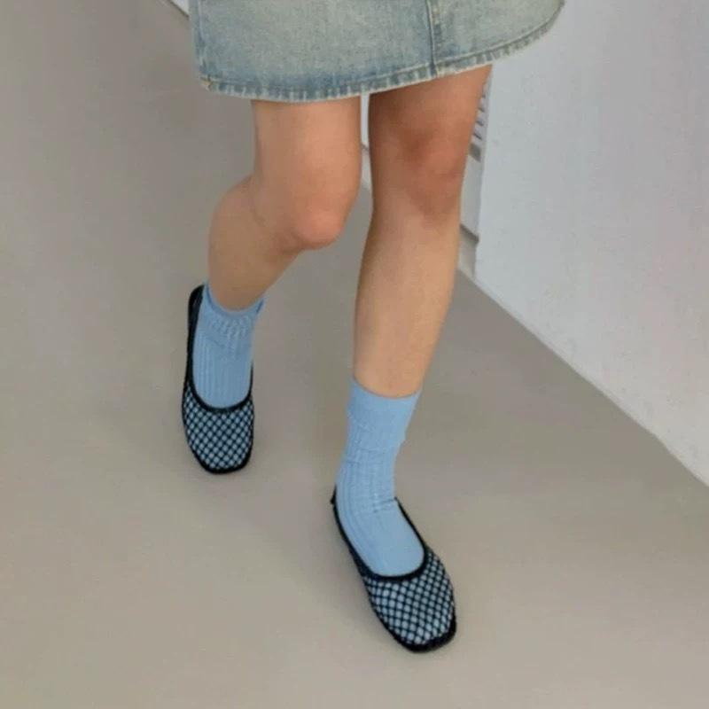 Leather Korean Version Mesh Fishing Net Bag Head Sandals Women's 2025 New Summer Niche Flat Bottom Empty Cool Slippers Single Shoes