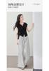 High waisted striped straight leg wide leg pants with crotch covering