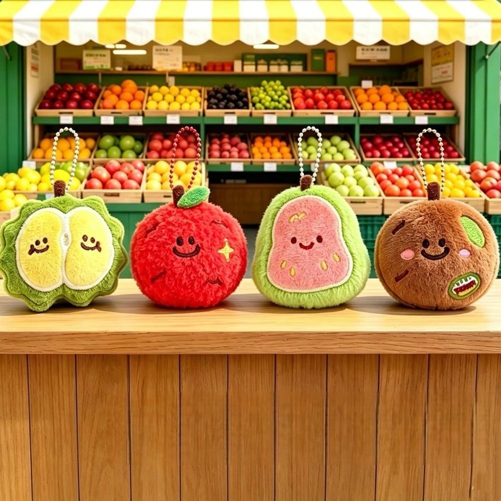 New Cartoon Fruit Plushie Bag Pendant Guava Strawberry Lychee Blueberry Durian Kiwi Cute Key Chain Soft Keychain Kid Gifts