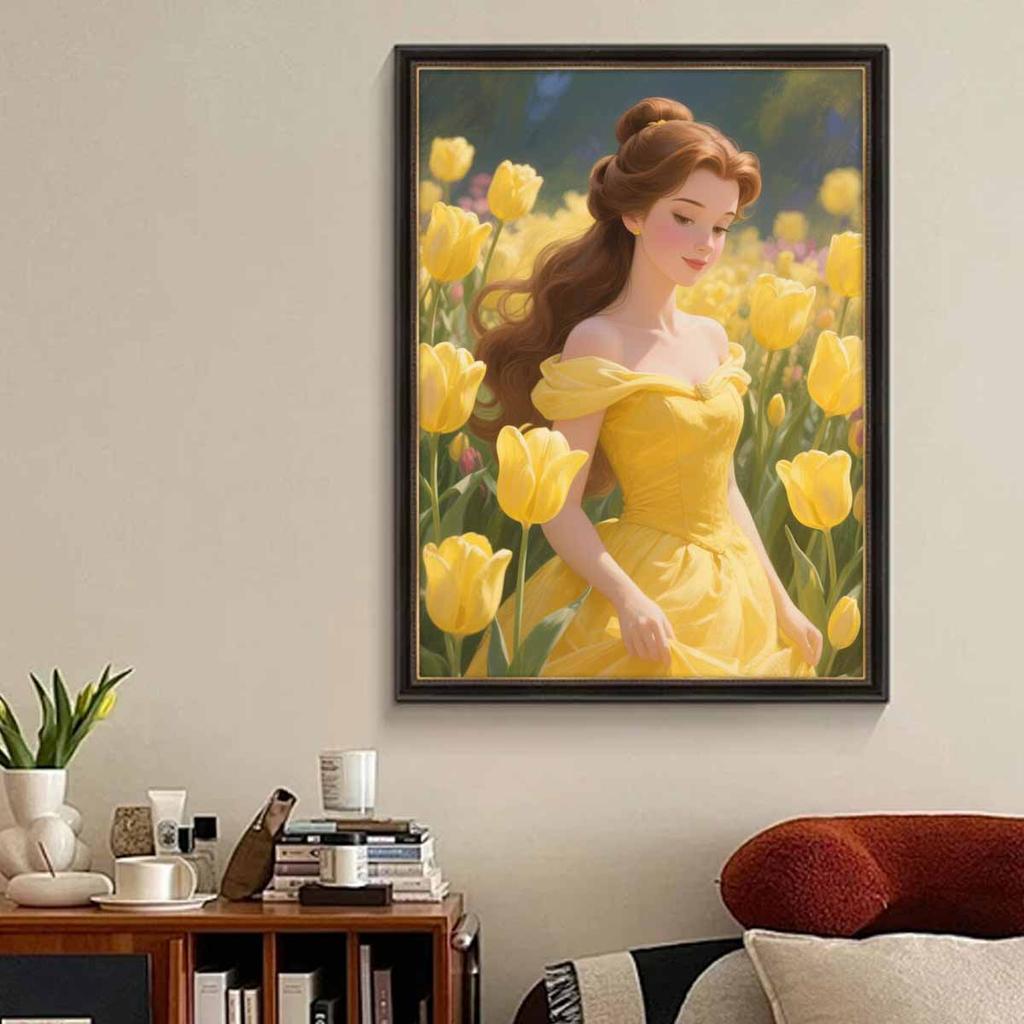 Diamond Mosaic Colorful Diamond Painting Tulips and The Princess Full Round Embroidery Cartoon Creative Hobbies Wall Decor