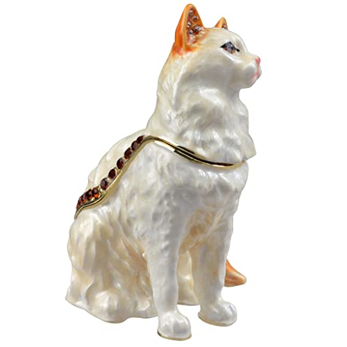 FJ FENGZHIJIE Cat Figurine Decorative Gold Crystal Enamel Trinket Box Jewelry Box, Cat Lover Gift