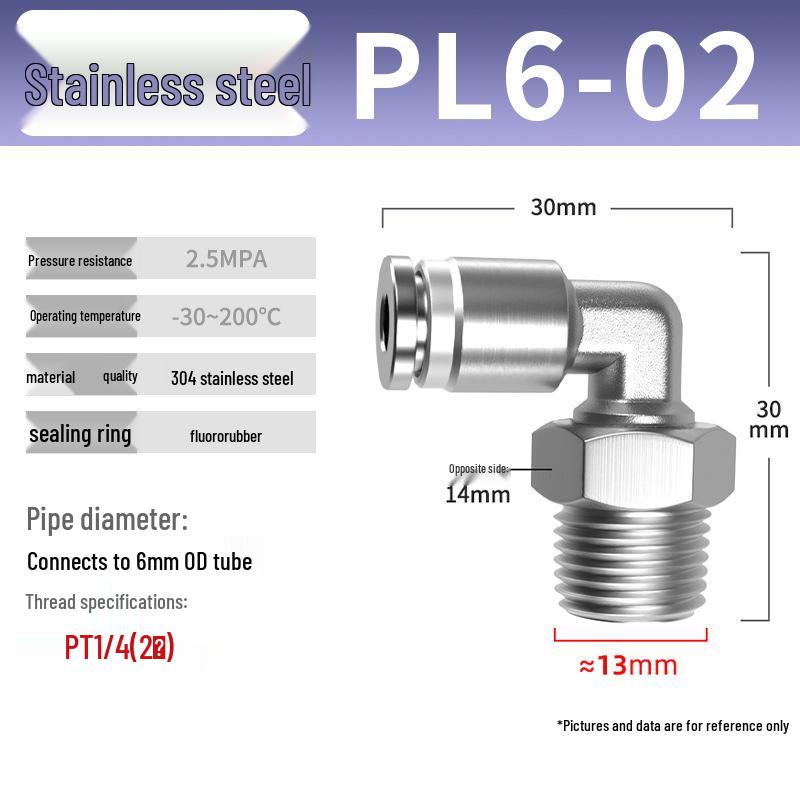 Zhuo Ji 304 Stainless Steel Pneumatic Quick Connect Fittings - PL8-02/4-M5/6-01/10-03 Thread