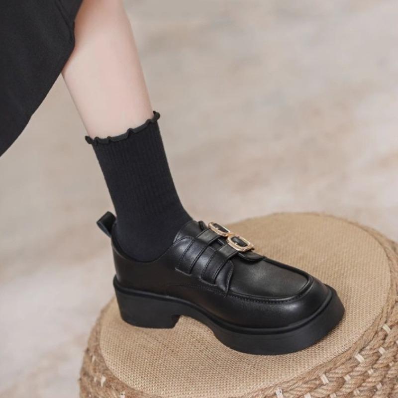 Fashion Women's Loafers 2025 Spring New Black Leather Shoes Platform British Style Sneakers for Women Trendy Casual Womens Shoes Zapatos