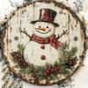 Vintage Metal Tin Sign Snowman Wreath 8 Inch Wall Art Rustic Winter Holiday Decor For Christmas Home