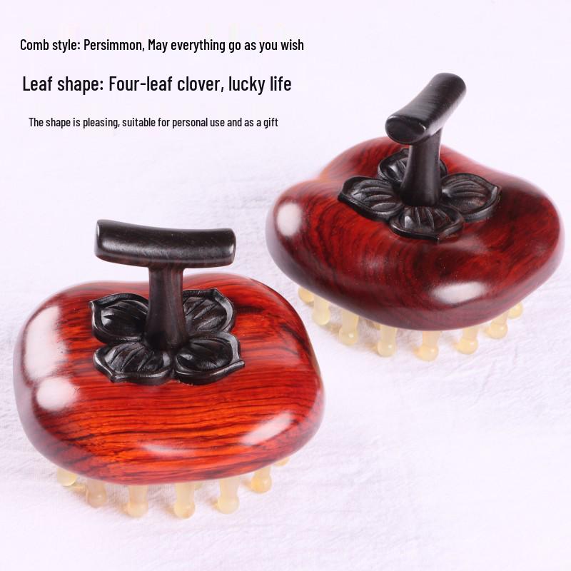 

Sandalwood Persimmon Ruyi Horn Scalp Massage Comb for Women - Universal Meridian Massage Tool Width 8.5cm